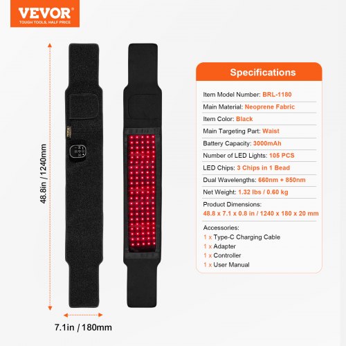 Red Light Therapy for Waist 660nm 850nm Red Light Therapy Wrap Belt with Timer