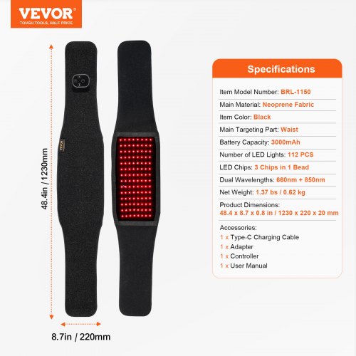 Red Light Therapy Belt for Waist 660nm 850nm Red Light Therapy Pad with Timer