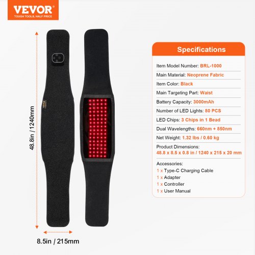 Red Light Therapy Belt for Waist Shoulder 660850nm Light Therapy Device – 20 MM