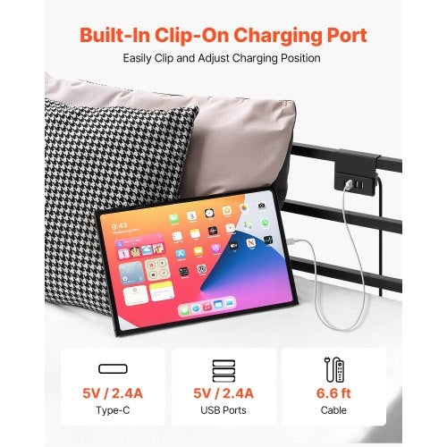 King Size Canopy Bed Frame Metal With Charging Station And Four Posters Design