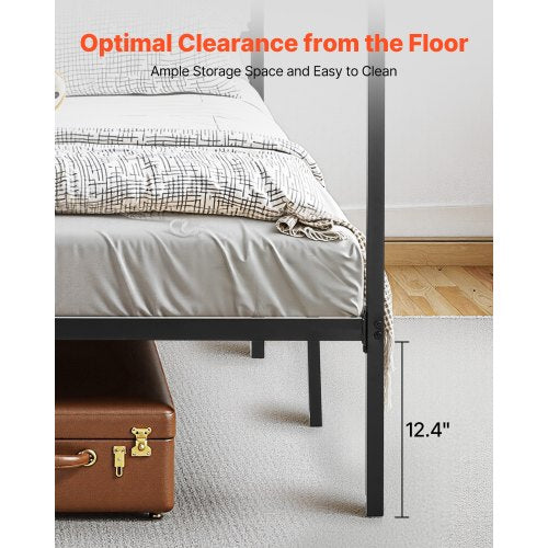 King Size Canopy Bed Frame Metal With Charging Station And Four Posters Design