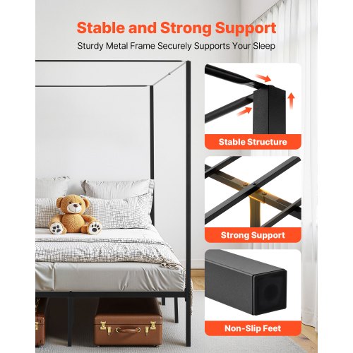 Full Size Canopy Bed Frame Metal With Four Posters Design Heavy Duty Steel