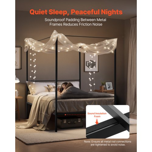 Full Size Canopy Bed Frame Metal With Four Posters Design Heavy Duty Steel