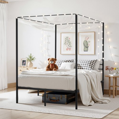 Full Size Canopy Bed Frame Metal With Four Posters Design Heavy Duty Steel