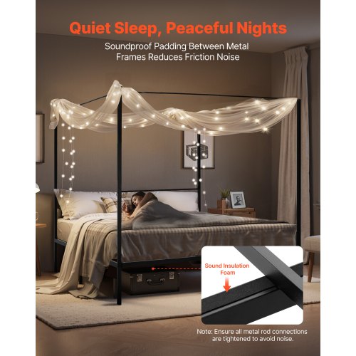 King Size Canopy Bed Frame Metal With Four Posters Design Heavy Duty Steel