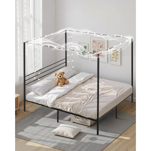 King Size Canopy Bed Frame Metal With Four Posters Design Heavy Duty Steel
