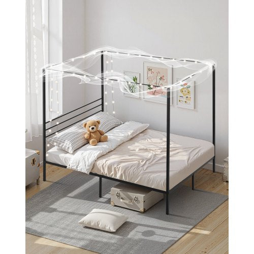 Queen Size Canopy Bed Frame Metal With Four Posters Design Heavy Duty Steel