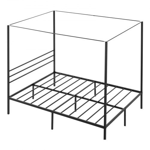 Queen Size Canopy Bed Frame Metal With Four Posters Design Heavy Duty Steel