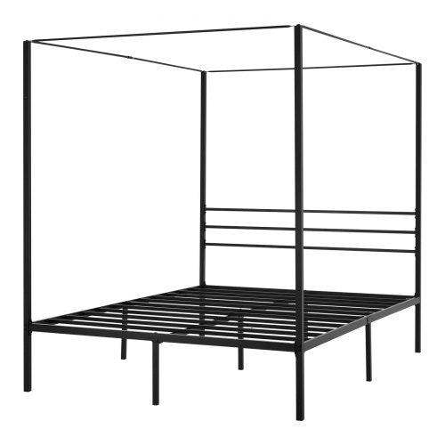 Queen Size Canopy Bed Frame Metal With Four Posters Design Heavy Duty Steel