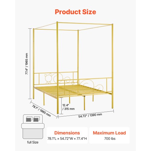Full Size Canopy Bed Frame Metal With Minimalist Headboard Four Posters Design