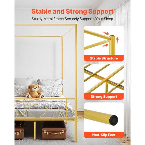 Full Size Canopy Bed Frame Metal With Minimalist Headboard Four Posters Design