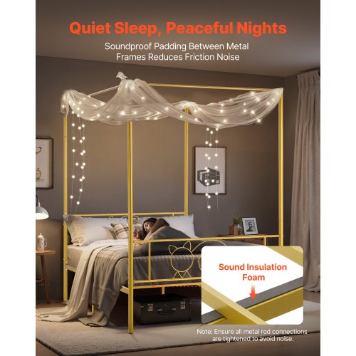 Full Size Canopy Bed Frame Metal With Minimalist Headboard Four Posters Design