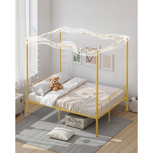 Full Size Canopy Bed Frame Metal With Minimalist Headboard Four Posters Design