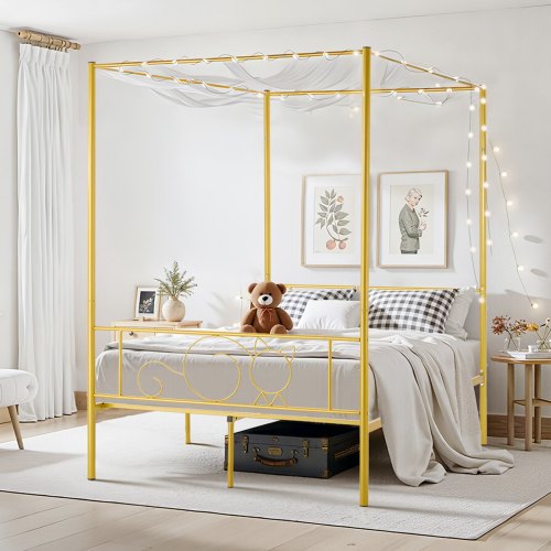 Full Size Canopy Bed Frame Metal With Minimalist Headboard Four Posters Design