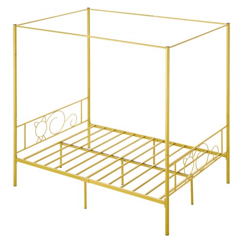 Full Size Canopy Bed Frame Metal With Minimalist Headboard Four Posters Design