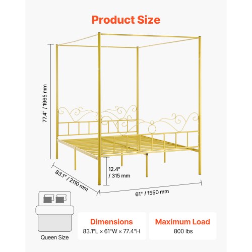 Queen Size Canopy Bed Frame Metal With Minimalist Headboard Four Posters
