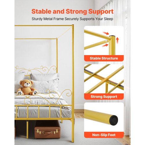 Queen Size Canopy Bed Frame Metal With Minimalist Headboard Four Posters