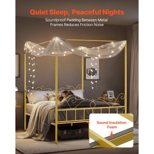 Queen Size Canopy Bed Frame Metal With Minimalist Headboard Four Posters