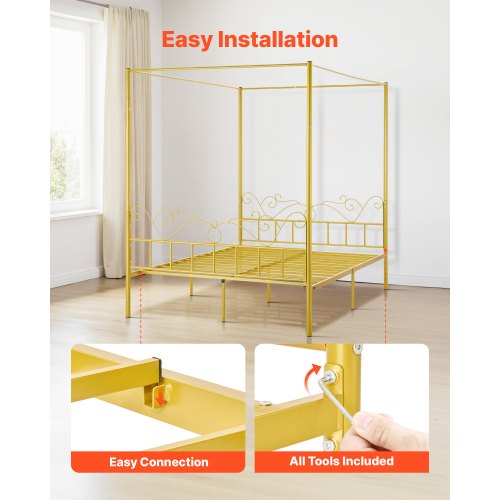 Queen Size Canopy Bed Frame Metal With Minimalist Headboard Four Posters