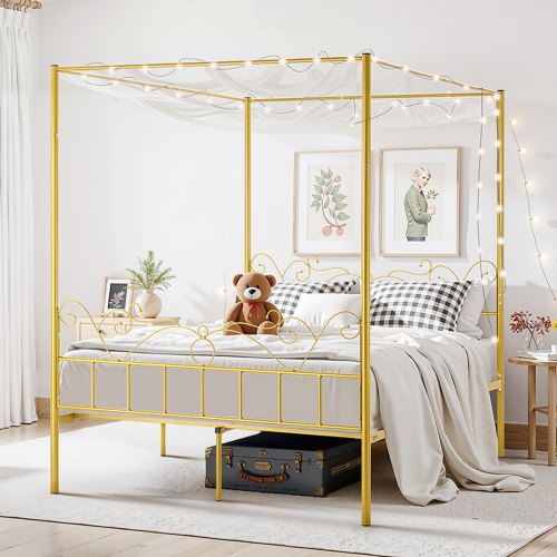 Queen Size Canopy Bed Frame Metal With Minimalist Headboard Four Posters