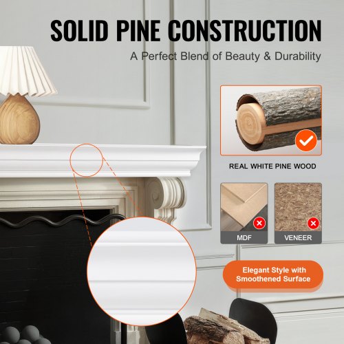 Fireplace Mantel 72 X 8 5 50 Lbs Weight Capacity Natural Wood For Over Wall
