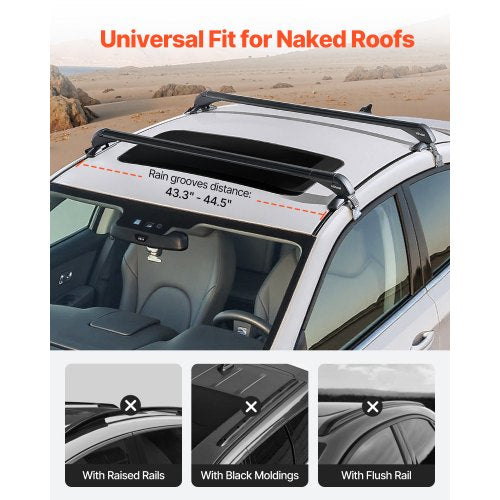 Roof Rack Cross Bars Universal Fit for Naked Roofs Without Raised