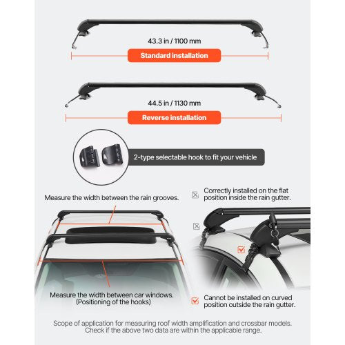 Roof Rack Cross Bars Universal Fit for Naked Roofs Without Raised