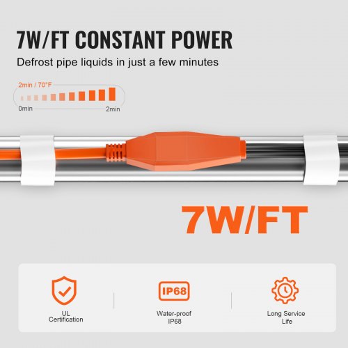Pipe Heating Cable 60FT 7WFT Heat Tape for Pipes with Builtin Thermostat
