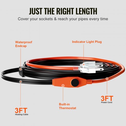Pipe Heating Cable 3FT 7WFT Heat Tape for Pipes with Builtin Thermostat