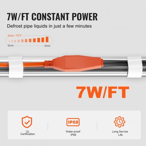 Pipe Heating Cable 12FT 7WFT Heat Tape for Pipes with Builtin Thermostat
