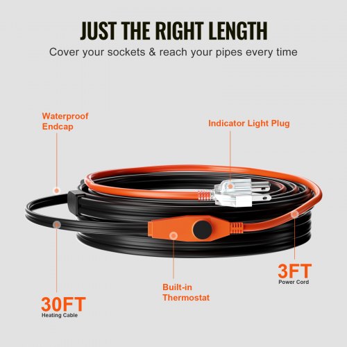 Pipe Heating Cable 30FT 7WFT Heat Tape for Pipes with Builtin Thermostat