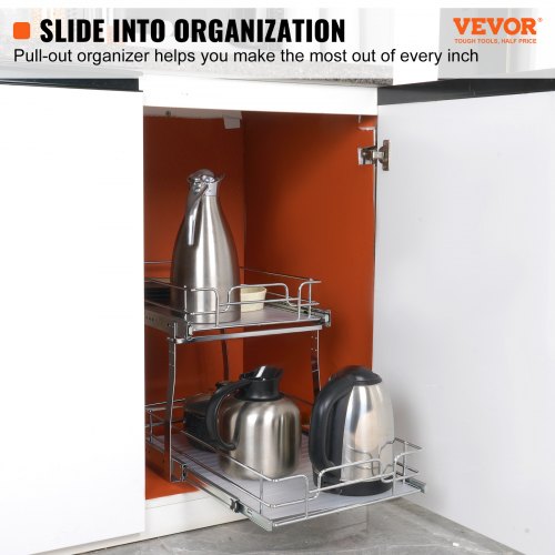 2 Tier 14Wx21Dx15H Pull Out Cabinet Organizer Heavy Duty Slide Out