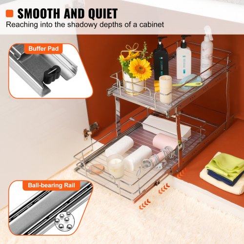 2 Tier 14Wx21Dx15H Pull Out Cabinet Organizer Heavy Duty Slide Out