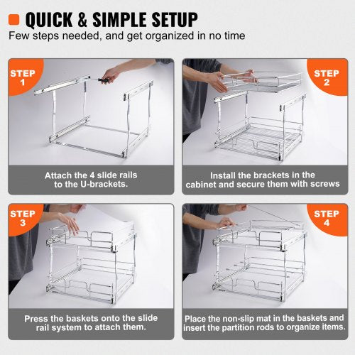 2 Tier 14Wx21Dx15H Pull Out Cabinet Organizer Heavy Duty Slide Out