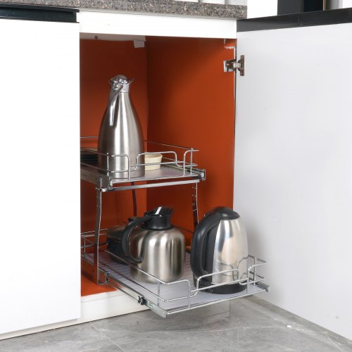 2 Tier 14Wx21Dx15H Pull Out Cabinet Organizer Heavy Duty Slide Out