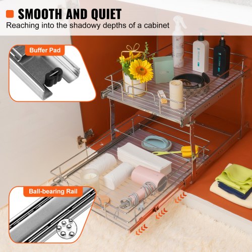 2 Tier 17Wx21Dx15H Pull Out Cabinet Organizer Heavy Duty Slide Out