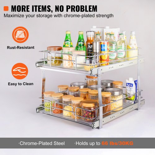 2 Tier 17Wx21Dx15H Pull Out Cabinet Organizer Heavy Duty Slide Out