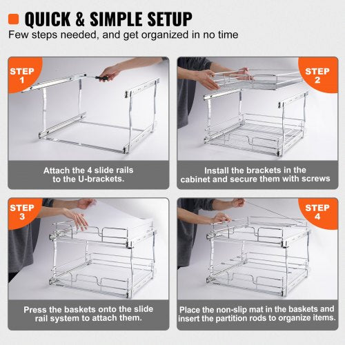 2 Tier 17Wx21Dx15H Pull Out Cabinet Organizer Heavy Duty Slide Out