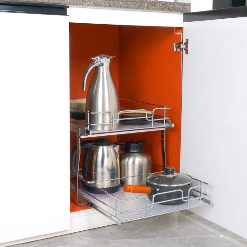 2 Tier 17Wx21Dx15H Pull Out Cabinet Organizer Heavy Duty Slide Out
