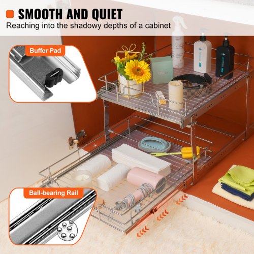 2 Tier 20Wx21Dx15H Pull Out Cabinet Organizer Heavy Duty Slide Out