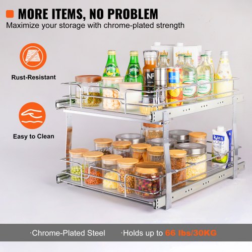 2 Tier 20Wx21Dx15H Pull Out Cabinet Organizer Heavy Duty Slide Out