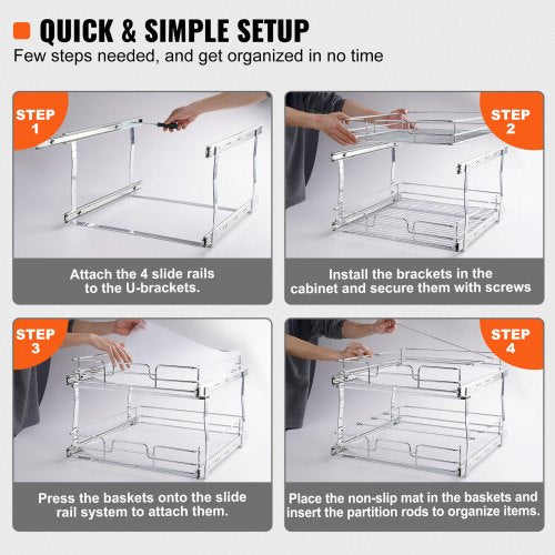2 Tier 20Wx21Dx15H Pull Out Cabinet Organizer Heavy Duty Slide Out