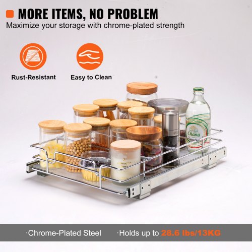 12.5"Wx16.5"Dx3.5"H Pull Out Cabinet Organizer Heavy Duty Slide Out Pantry
