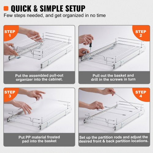 12.5"Wx16.5"Dx3.5"H Pull Out Cabinet Organizer Heavy Duty Slide Out Pantry