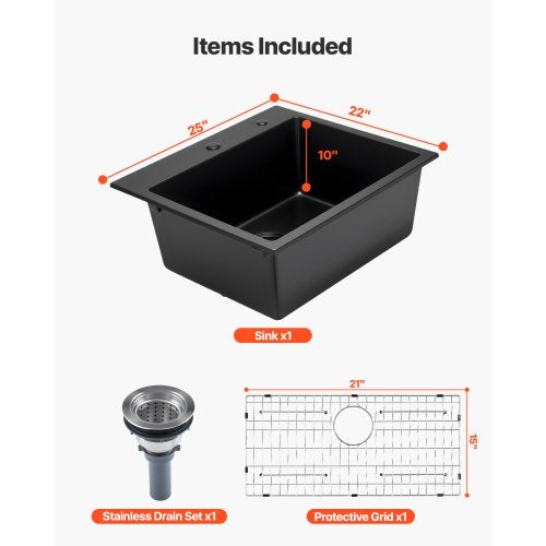 25 Inch Kitchen Sink Workstation Top Mount Granite Sinks Dropin Single Bowl