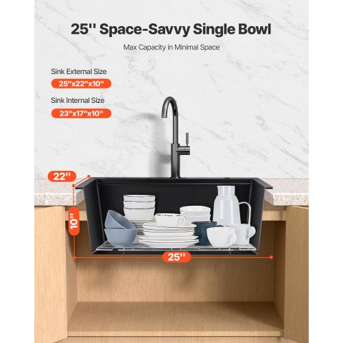 25 Inch Kitchen Sink Workstation Top Mount Granite Sinks Dropin Single Bowl