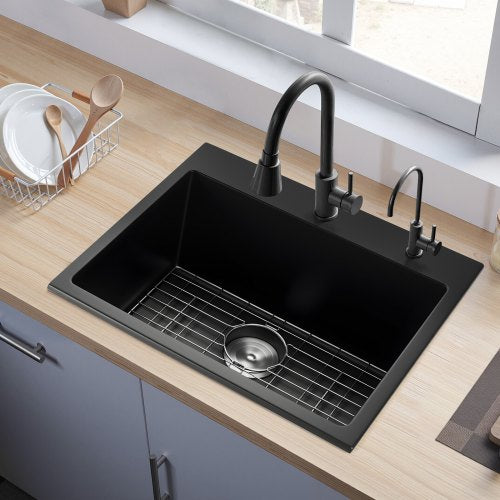 25 Inch Kitchen Sink Workstation Top Mount Granite Sinks Dropin Single Bowl
