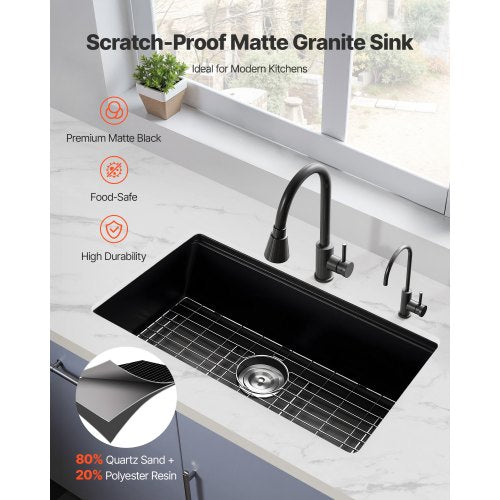 30 Inch Kitchen Sink Workstation Undermount Granite Dropin Single Bowl