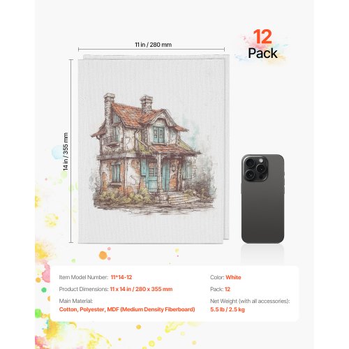 Canvas Boards for Painting 11 x 14 Inch White Canvases for Painting 12