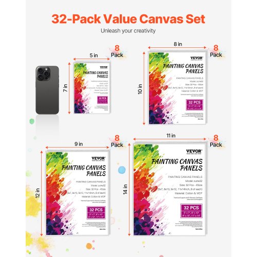 Canvas Boards for Painting 32 Pack White Painting Canvases Set – 5x7 8x10